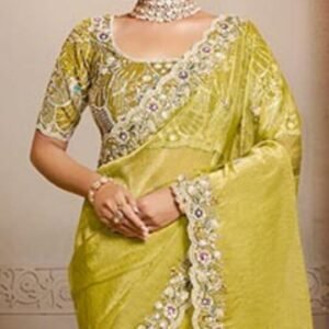Embroidered Organza Saree with Floral Border